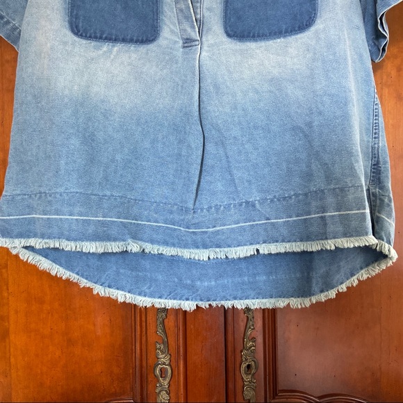 NWT Adriano Goldshmeid Peter Top in Sunwashed Patched Denim Polo - Picture 5 of 11